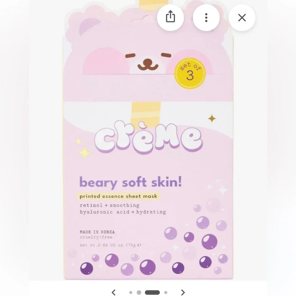 💕NWT The Crème Shop Beary Soft Skin Sheet Mask Hydrating Essence set of 3